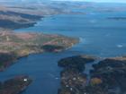 Aerial view of Little Narrows looking east towards Baddeck