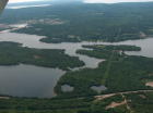 Aerial view of Denas Pond and Little Narrows Channel.