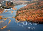 Aerial view showing the Baddeck River estuary and the miles of river to explore.