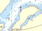 Bras d'or lakes hydrographic map - 14 meters water depth in channel.